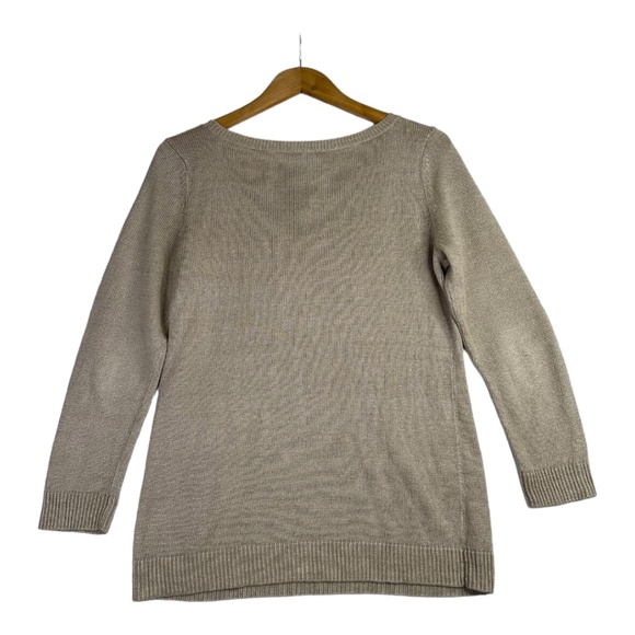 Talbots Bateau Tan Neck Dolman Sleeve Sweater Shimmer Size Medium - Picture 2 of 6